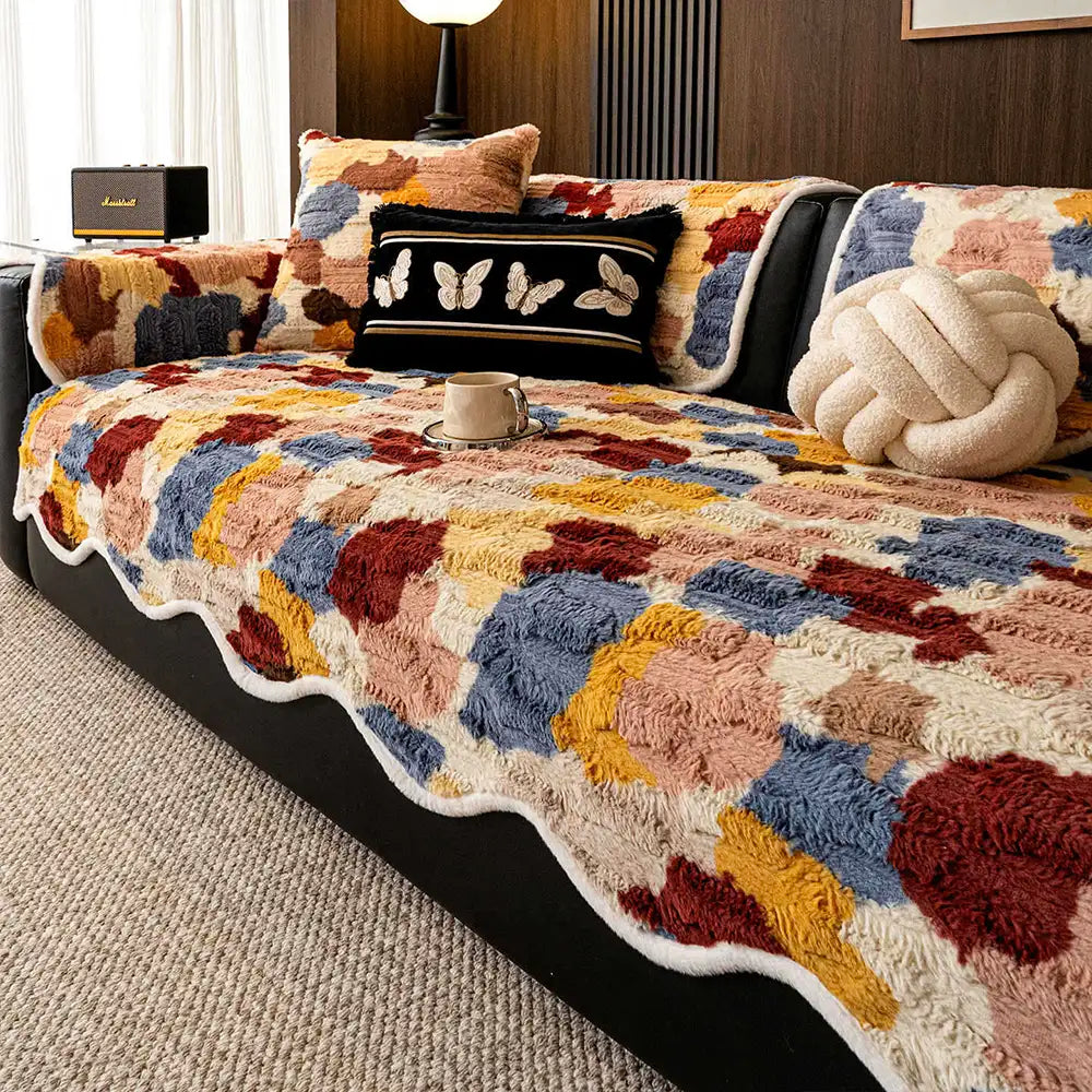 Chenille Art Corrugated Breatable No-Slip Couch Cover Coach