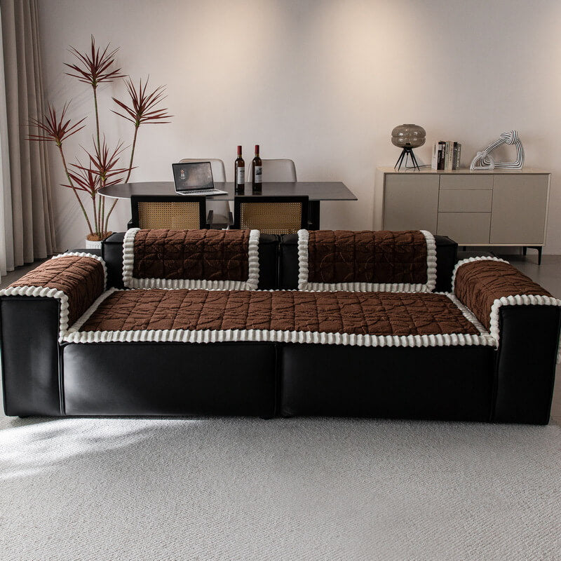 Thickend Short Plush Leaf Pattern Scratch Resistant Non-Slip Couch Cover