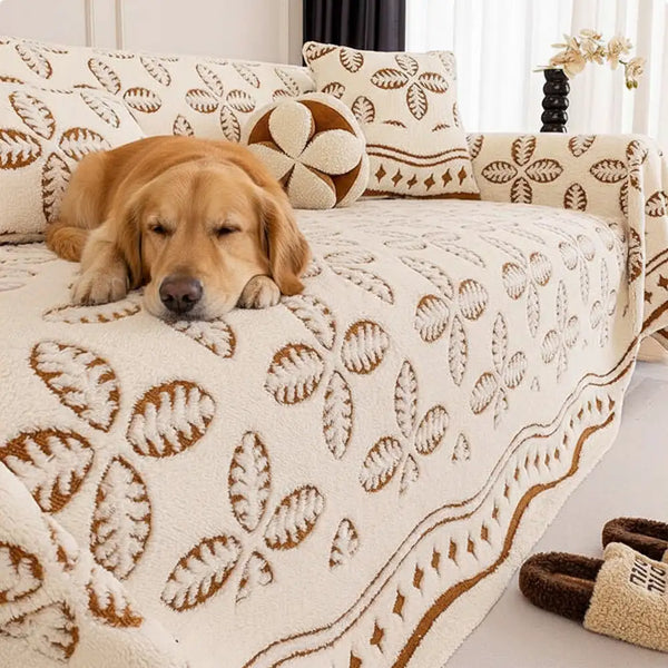 Thickened Jacquard Velvet Leaf Pattern Sofa Decoration Multi-Purpose Blanket Couch Cover