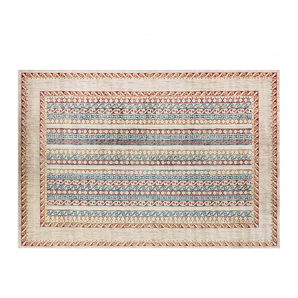Tapis vintage bleu et crème acceptant les animaux de compagnie - Élégance intemporelle pour votre maison